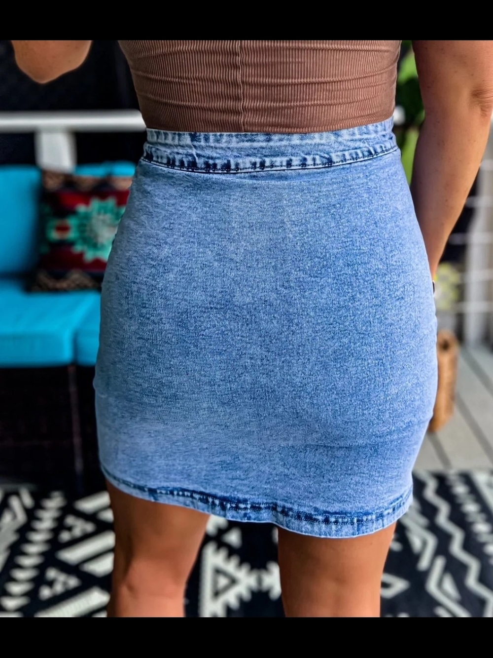 Studded Light Blue Denim Mini Skirt - Women - Picture 4 of 14